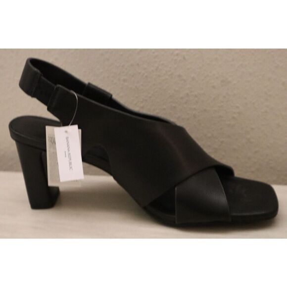 Banana Republic 888144 Women Sz 8.5 Black Leather Crossover Heeled Sandals - Picture 10 of 13